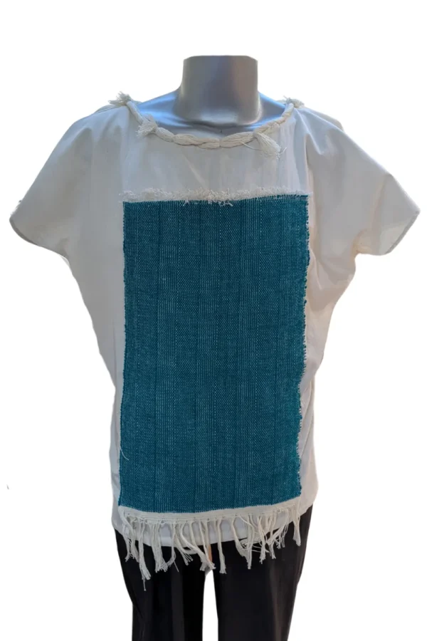 BLUSA DE TELA DE ALGODÓN DETALLE DE TELAR AZUL