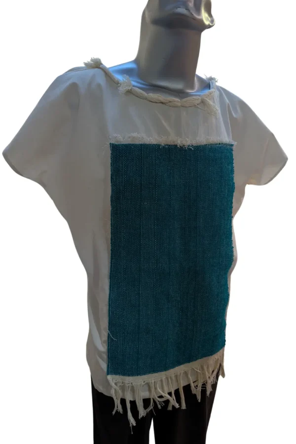 BLUSA DE TELA DE ALGODÓN DETALLE DE TELAR AZUL