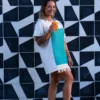 BLUSA DE TELA DE ALGODÓN DETALLE DE TELAR AZUL